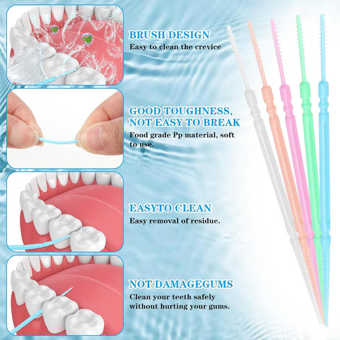 500pcs Double Head Dental Floss Interdental Brush 2-in-1 Disposable Plastic Multicolor Dental Pick Braces Cleaner Brush Oral Care Toothpicks (5 Pa...