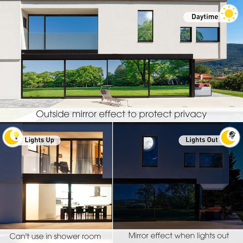 Window Tint for Home Window Privacy Film See Out Not in,Heat Block 95% UV One Way Reflective Window Film Static Cling for Door Window Home Office(...