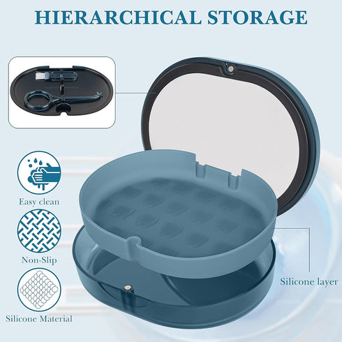Linkidea Double-layer Retainer Storage Case with Mirror, Portable Aligner Storage Case with Removal Tool, Brush, Mouth Guard Denture Holder with M...