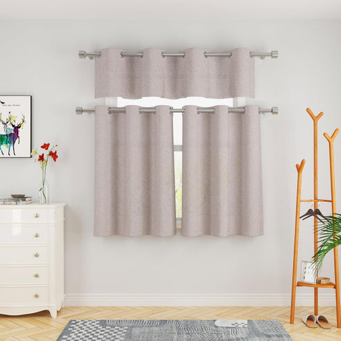 UPOPO Beige Valance Curtains Linen Textured Living Room 18 inches Long Kitchen Short Small Mini Curtain Toppers Valance Cabinet Caravan Bedroom Wi...