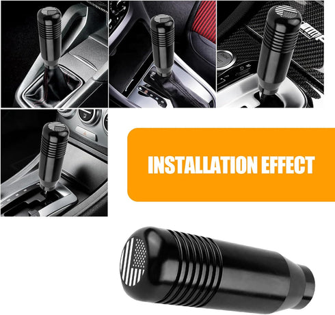 Pack-1 Manual Car Shift Knob with 0.31In/0.39In/0.47In (8mm/10mm/12mm) Adapters, Personalized American Flag Design, Universal 3.34In Waterproof Me...