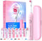 Rotating Electric Toothbrush with Travel Case for Adults Pink, 8 Brush Heads (2 Types) 4 Modes Deep Clean Electric Toothbrush with 25-Days Recharg...