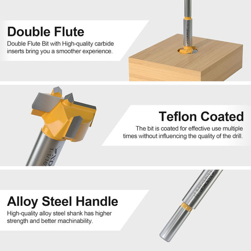 Forstner Bit 3/8 inch Shank, 1-1/16 inch Cutting Diameter, Forstner Drill Bit for Woodworking, Drilling Hole Saw Set, Auger Opener, Hole Opener Hi...