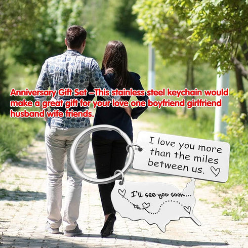 Xiahuyu Long Distance Relationship Gift Keychain I Love You More Than The Miles Between Us Keychain Going Away Gift Girlfriend Boyfriend Gifts Per...