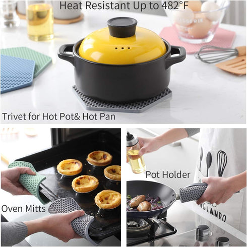 4 Packed Silicone Trivet Mats - DIY Different Size Dish Drying Mat, Hot Pot Holder for Pots & Pans, Non-Slip & Heat Resistant Kitchen Hot Pads for...