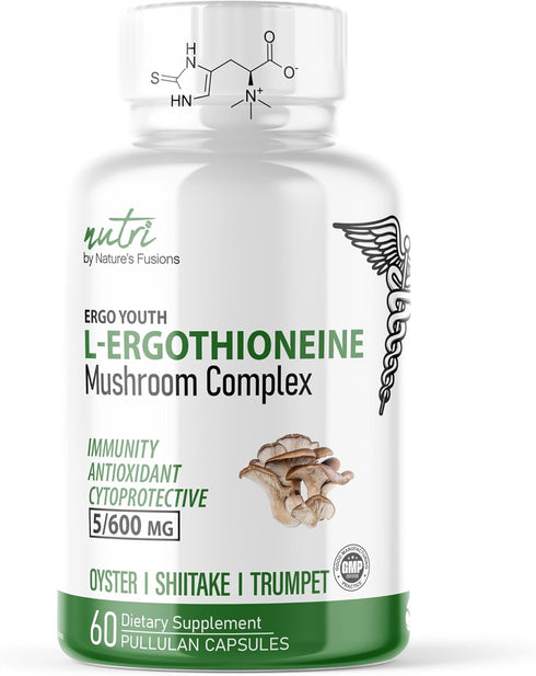 Nutri L Ergothioneine Supplements With Organic Mushroom Complex - 5mg L-Ergothioneine & 600mg Organic Mushroom Extracts, Organic Oyster, Organic S...