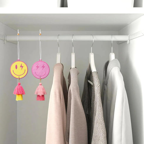 A1diee 2Pcs Preppy Tassel Car Air Freshener Yellow Pink Smile Car Hanging Slices with Tassel Boho Y2K Car Rearview Mirror Charm Scented Pendant Es...
