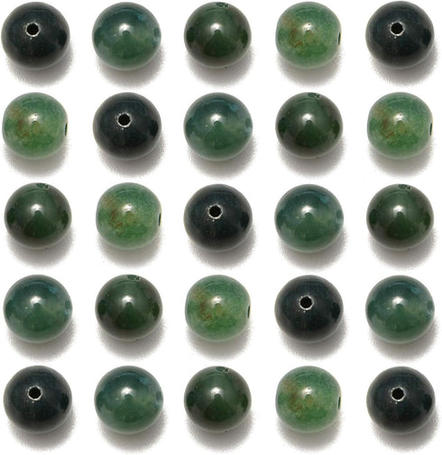 NCB 200PCS 8mm Natural Green Moss Agate Gemstone Round Spacer Loose Beads for Jewelry Making with Crystal Stretch Cord (Green Moss Agate, 8mm 200B...