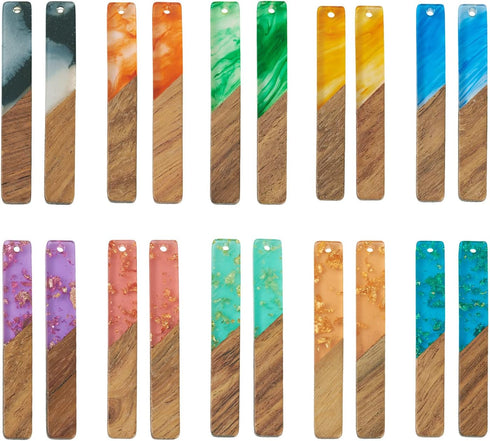 Pandahall 20Pcs Rectangle Resin Wooden Charms Two Tone Earring Charms Geometry Vintage Resin Wood Statement with Gold Foil for DIY Earring Jewelry...