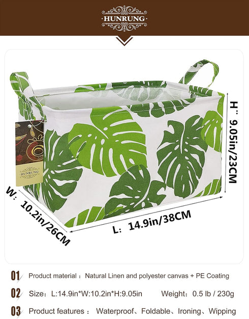 HUNRUNG Rectangle Storage Basket Cute Canvas Organizer Bin for Pet/Children Toys, Books, Clothes Perfect for Rooms/Playroom(Leaf)...