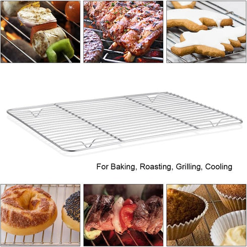 P&P CHEF Baking Rack Pack of 2, Stainless Cooling Rack for Cooking Baking Roasting Grilling Drying, Rectangle 8.6'' x 6.2'' x0.6'', Fits Small Toa...