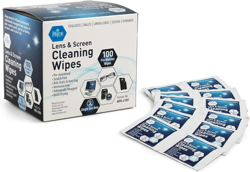 MED PRIDE Premoistened Lens Wipes | Anti-Static, Anti-Fog, Quick-Dry & Scratch-Free| 100 Cleaning Cloths for LED Touch Screen, iPhones, iPads, Com...