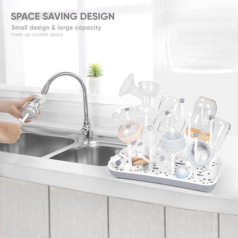 Baby Bottle Drying Rack with Tray, Termichy High Capacity Bottle Dryer Holder for Bottles, Teats, Cups, Pump Parts and Accessories, Gray...