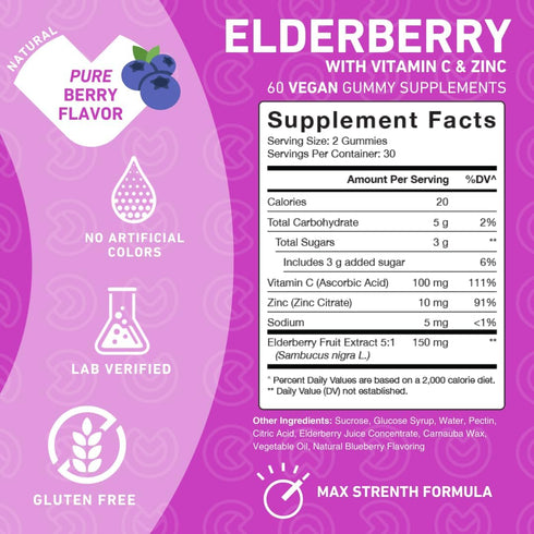 Sambucus Elderberry Vitamin C and Zinc Gummies – 3-in-1 Sambucus Elderberry Gummies for Kids & Adults, Vitamin Boost Antioxidant – Gluten Free, No...