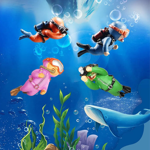4 Pack Floating Fish Tank Decorations?Cute Little Diver Aquarium Decoration Cartoon Fish Playmate with Floating Device Fish Tank Accessories...