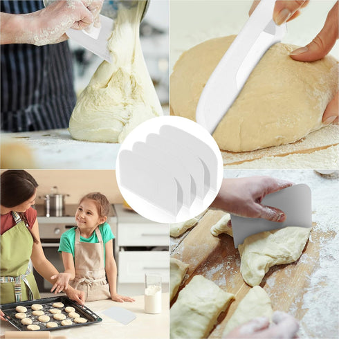 Queekay 4 Pcs Plastic Dough Scraper Flexible Dough Cutter Plastic Bench Scraper for Baking Dough Spatula Plastic Dough Cutter Scraper Baking Tools...