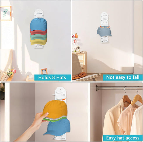 Hat Rack for Wall,1 Pack Hat Organizer for Baseball Caps,Hat Holder Storage Organizer,Hat Hanger Strong Adhesive/Wall Drilled for Door,Bedroom,Clo...