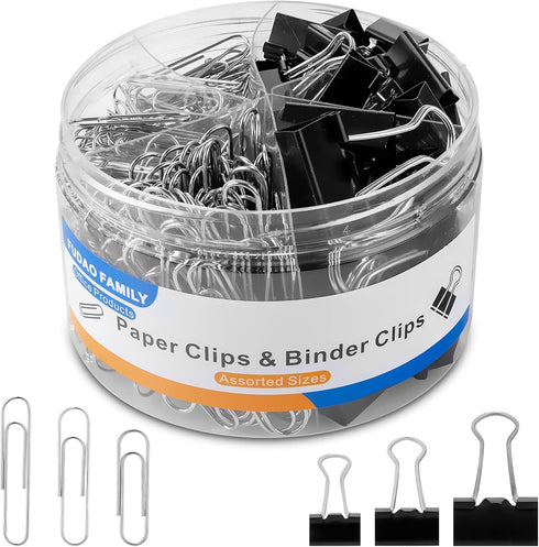 Paper Clips Binder Clips,340 PCS Paper Clips Assorted Sizes,Binder Clips Assorted Sizes,Silver Paper Clip,Black Binder Clip...