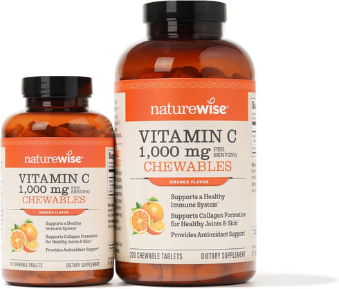NatureWise Vitamin C 1000mg Chewable Tablet Supplement - Support for Healthy Immune System & Collagen Synthesis - Vegan, Non-GMO, Gluten Free Oran...