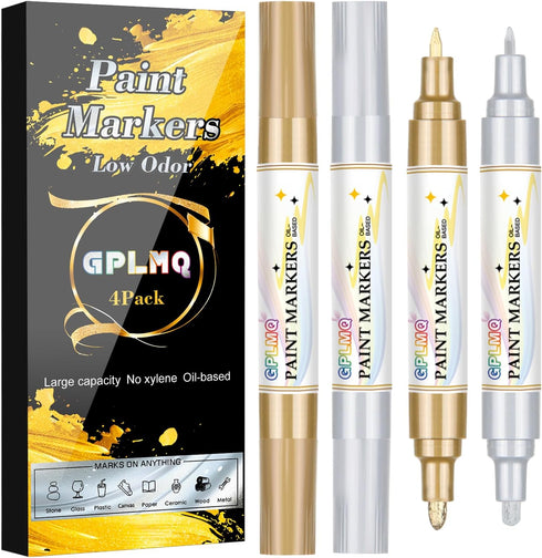 Permanent Paint Pens, 4 Pack Dual Tip Oil Based Paint Markers (0.7mm&3mm), Waterproof, Quick Dry, Fine Tip Paint Pens for Rock Painting, Wood, Pla...