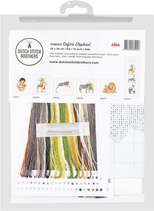 Thea GOUVERNEUR SINCE 1959 Dutch Stitch Brothers - Counted Cross Stitch Kit - DSB005A - Safari Elephant - White Aida - 15 x 9,8 Inch - Embroidery ...