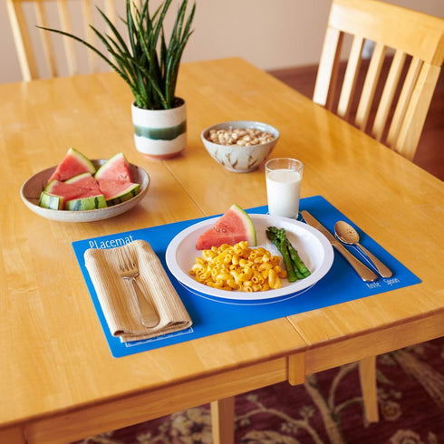 AllSpice 18" x 13" Kids Table Setting Placemats 2-Pack Montessori Style, Silicone (Tea Party)...