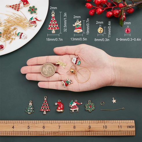 SUNNYCLUE 1 Box DIY 10 Pairs Christmas Enamel Charms Earring Making Kit Jingle Bell Charms for Jewelry Making Rhinestone Christmas Charms Snowflak...