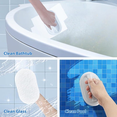 Handle Bath Tub Scrubber, Non Scratch Bathroom Scouring Pad, Bathtub Scrubber Soap Scum Remover for Shower Tile Grout Sink Pool Step & Corner, Hea...