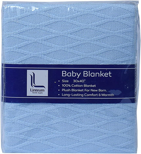 Linteum Textile (30x40 in, Blue) Toddler Baby NAP Blanket, Extra Soft 100% Cotton, Cozy & Warm, Perfect for Cuddling, Sleeping...