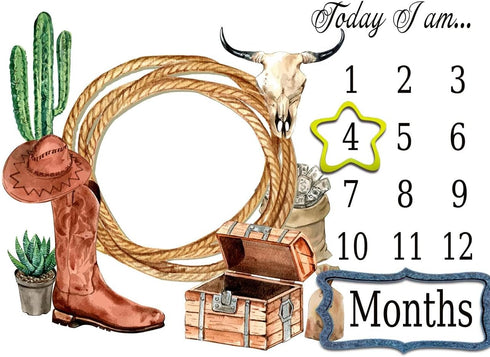 Western Cowboy Baby Monthly Milestone Blanket, 48x40in Rope Boots Hat Blanket Soft Flannel Newborn Baby Shower, New Mom Gift Baby Growth Chart Pho...
