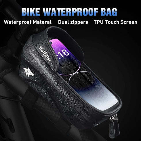 Bike Bag - Waterproof Bike Frame Bag with Sun-Visor Rain Cover, Bike Phone Holder with TPU Sensitive Touch Screen, Handlebar Bag Bicycle Accessori...