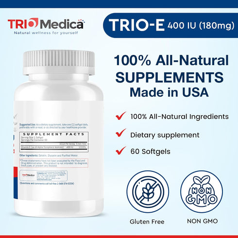 Trio-E 400 IU Vitamin E (400 IU) dl-Alpha, Dietary Supplement for Antioxidant Health & Immune System, 60 Softgels...