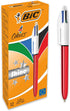 Bic 4 Colours Shine Ballpoint Pens Medium Point (1.0 mm) - Metallic Red Barrel, Box of 12...