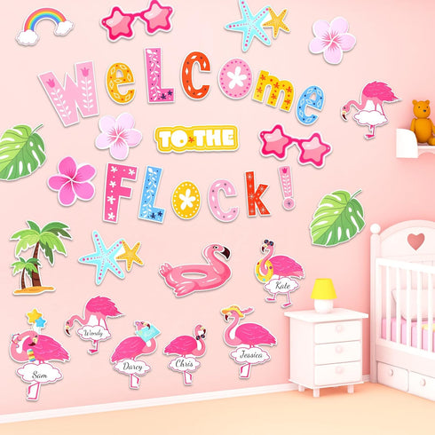 HOWAF 56pcs Flamingo Cutouts, Hawaii Flamingo Themed Welcome Paper Cut Outs with Dot Glues for School Classroom Bulletin Board Decoration, Summer ...