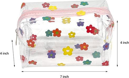Cute makeup bag, transparent portable makeup bag, waterproof toiletries storage bag, large capacity pen bag (Colorful flowers)...