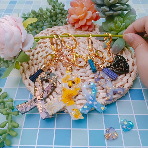 Awareness Ribbon Keychain Epoxy Resin Silicone Molds with Heart, for Pendant Charm Jewelry Casting Fondant Cake Chocolate Pudding Cookie Soap Poly...