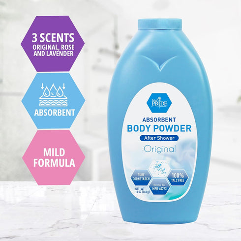 MED PRIDE Premium 100% Talc Free Baby Powder - Pure Cornstarch Absorbent Baby Powder for Odor & Moisture Protection- Paraben-Free Soothing Dusting...