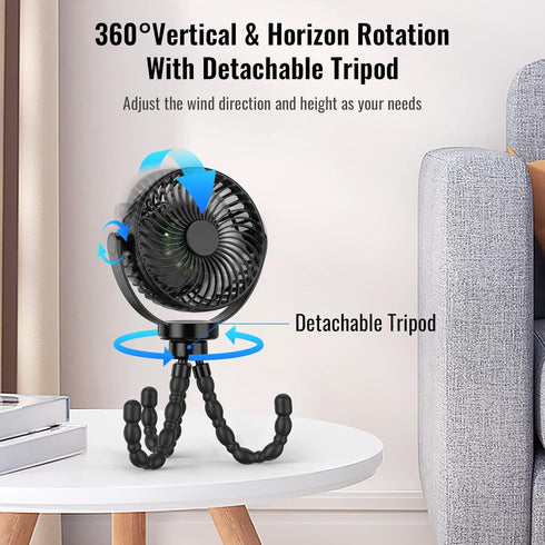 Baby Stroller Fan, Portable Fan 5200mah with LED Lights, Clip on Fan for Baby, Mini Desk Hanging Fan Battery Rechargeable Personal Fan for Strolle...