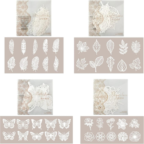 40 PCS Scrapbook Supplies Scrapbooking Lace Paper Butterfly Leaves Feather Series Journaling Supplies Craft Decorative Paper for Art Journaling Bu...