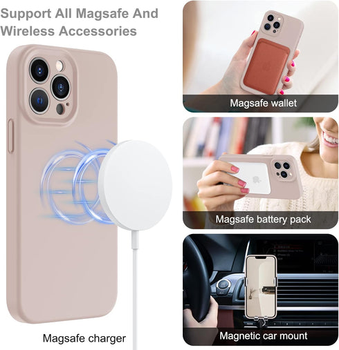 MCFANCE Silicone Magnetic for iPhone 13 Pro Max Case | Compatible with MagSafe, Full Camera & Shock Protection | Pink Sand (6.7 inch 2021)...