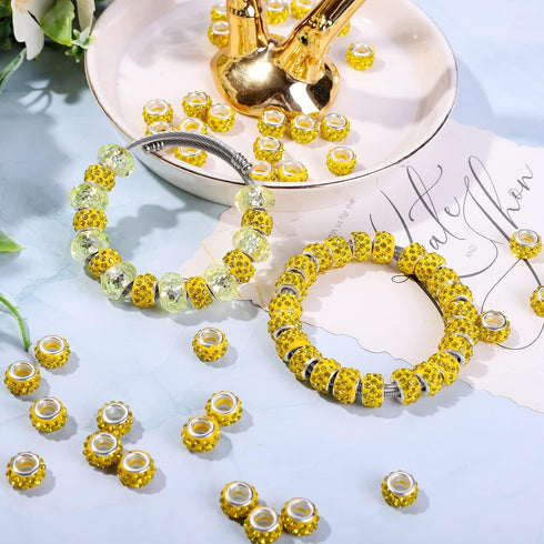 AIPRIDY Mixed Color or Single Color Polymer Clay European Spacer Beads, Crystal Rhinestone Charms Beads Rondelle Slide Bead Spacer for DIY Charm J...