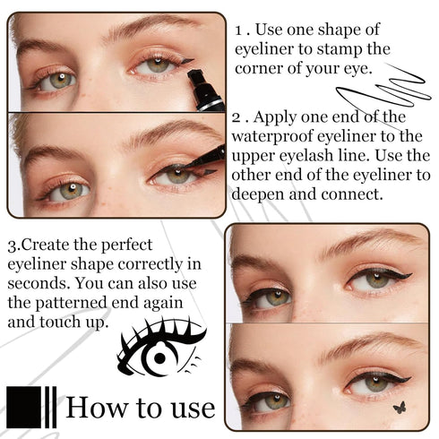 Double Side Liquid Winged Eyeliner Stamp,Smudge Proof Waterproof Eyeliner Pen Set,Long-Lasting Eye Liner Face Makeup,Star Flowers Hearts Triangle ...