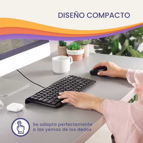 Perixx PERIBOARD-407B ES Mini Teclado USB - Teclas Tipo Chiclet - Negro Brillante - Español……...