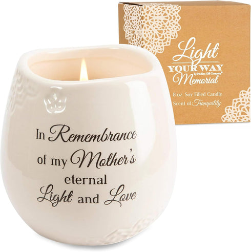 Pavilion Light Your Way Memorial Ceramic Vessel - 100% Soy Wax Candle with "In Remembrance Of My Mother's Eternal Light And Love" Text, Decorative...