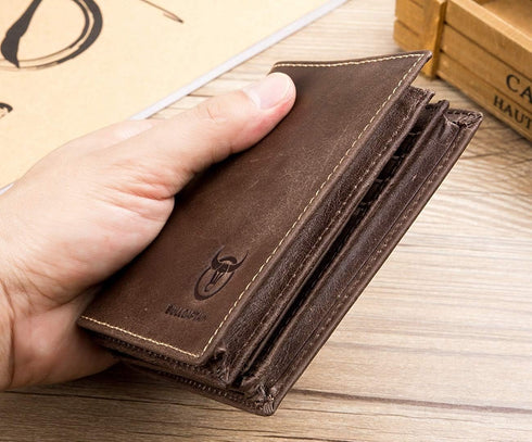 BULLCAPTAIN Genuine Leather Men Wallet Short Design Bifold Wallets Credit Card Holder for Mens (Brown)...