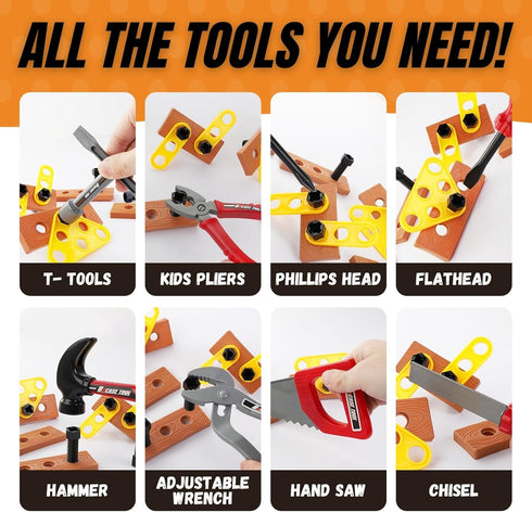 Kids Handyman Tools Toy Set, 52 PCS Mechanic Pretend Play Construction Playset with Hard Hat, Nuts, Bolts - Realistic Plastic Toddler Children Acc...