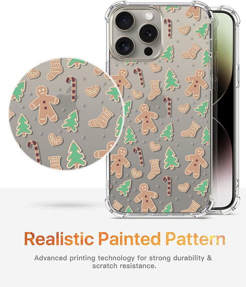 Christmas Clear Phone Case for iPhone 15 Pro Max, Gingerbread Man Pattern Case Cover Soft TPU Protective Slim Shockproof Cover Boys Girls Phone Ca...