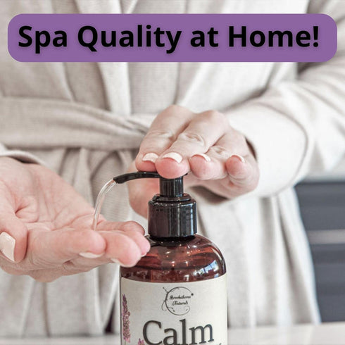 Calm Massage Oil with Lavender & Chamomile Essential Oils to Relax Sore Muscles - for Massage Therapy & Home use – with Coconut, Grapeseed & Jojob...