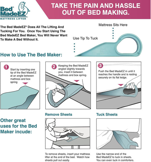 Bed Maker and Mattress Lifter Tool Helps Lift and Hold The Mattress- Can Tuck Sheets or Bed Skirts Alleviating Excess Strain. Patented and Made in...