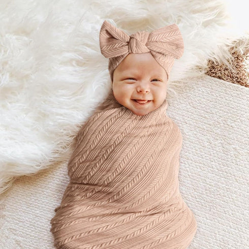 DRESHOW BQUBO Newborn Receiving Blanket Toddler Warm for Girls with Matching Bow Hat and Bow Headband Shower Gift...
